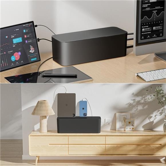 Cable Management Box, 2 Pack Cable Organizer Box, Large and Medium Size Cord Box - Picture 4 of 7